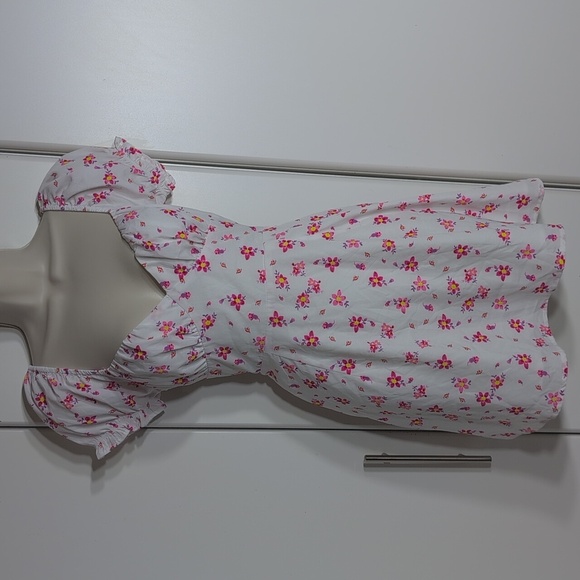 Princess Polly Ruth Puff Sleeve White Pink Floral Print Mini Dress Size 6 - Picture 1 of 7